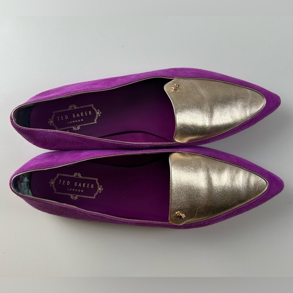 TED BAKER London Oleshky Magenta And Gold Pointy Toe Flats Size 9‎ - Picture 9 of 12
